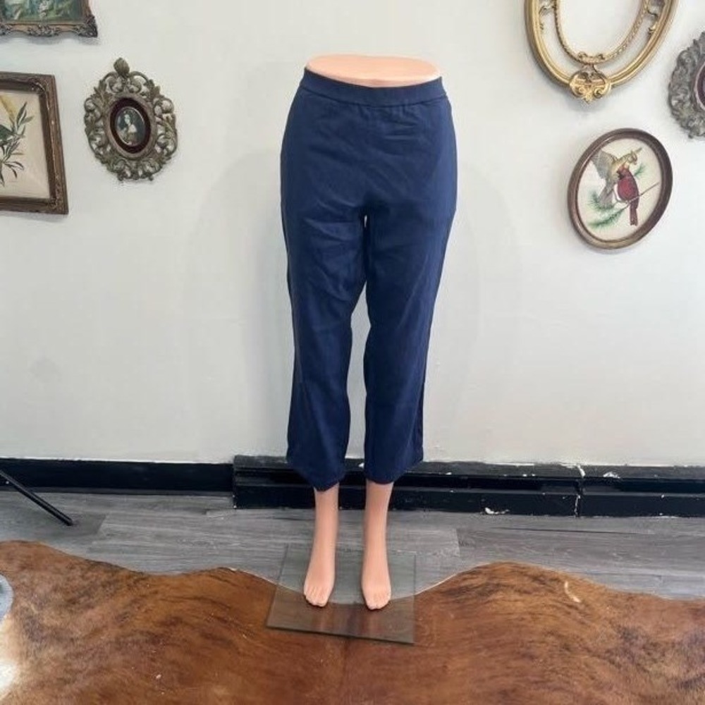 Theory Navy Linen Blend Pull-On Crop Pants Size 6